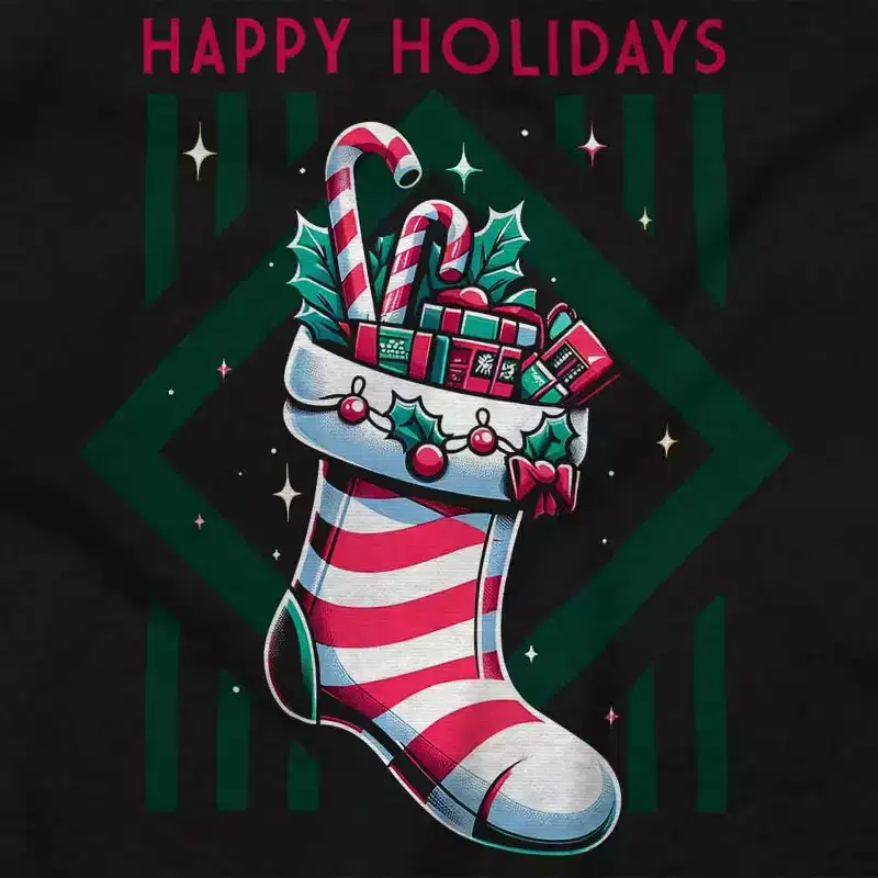 Christmas Happy Holidays Stocking Graphic T Shirt Men or Women Brisco Brands