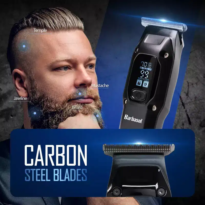 Barbasol LED Display Rechargeable Battery Trimmer: Beard, Head & Neck Grooming Kit with Cleaning Brush & Carry Case