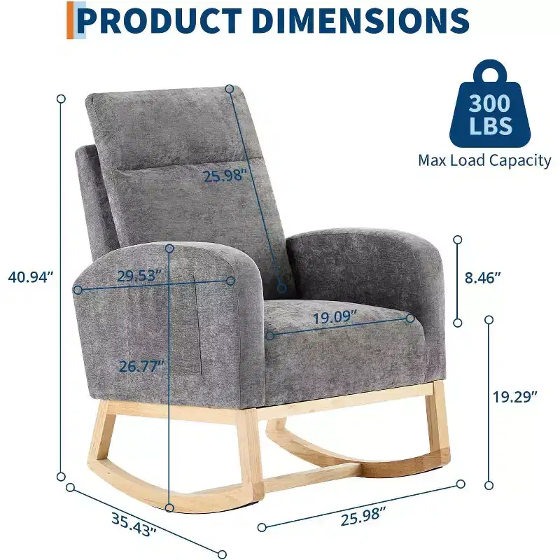 Rocking Glider Chair Modern Upholstered, Wingback Accent Rocker Chair Upholstered Tall Back Arm Chair