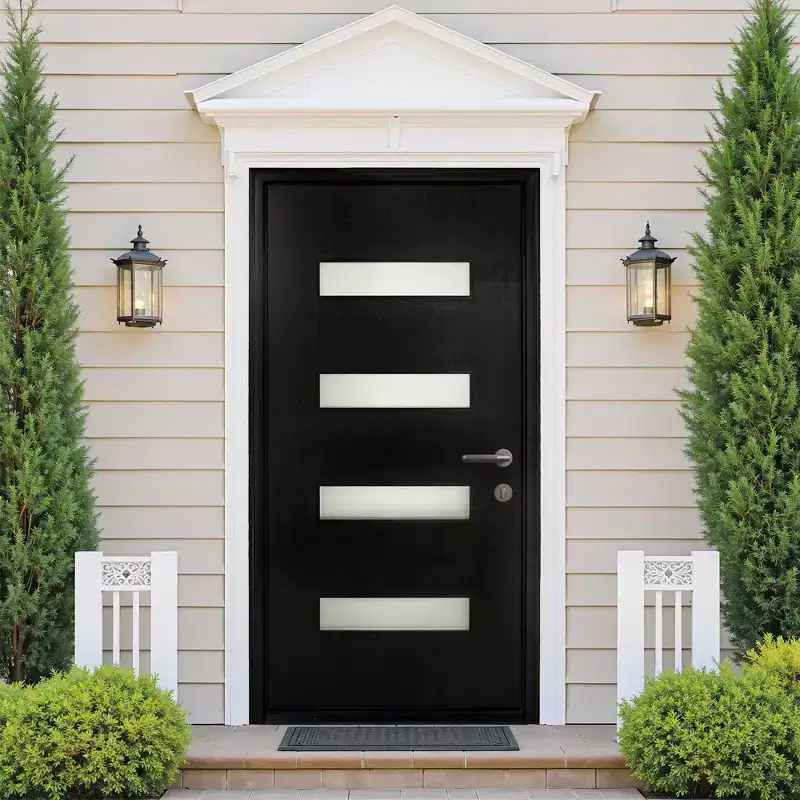 PexFix 36x80 Fiberglass Entry Door Frosted Glass Front Entrance Door with 6-9/16 Door Frame Black Left Hand Inswing