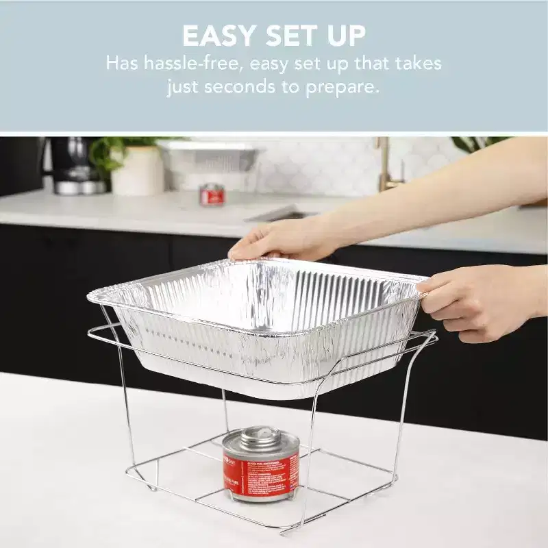 Alpha Living Disposable Chafing Dish Buffet Set, Food Warmers for Parties, Fuel Cans Complete Set, Half Size Pans, Warming Trays (3 Pack)