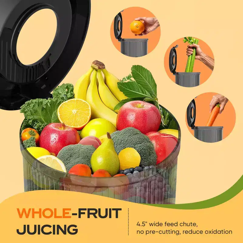 Teendow Cold Press Juicer 4.5 Wide Chute for Whole Fruit and Vegetable,150W Slow Masticating Juice with 2 Cups,Easy to Clean Juicer Machine,BPA Free