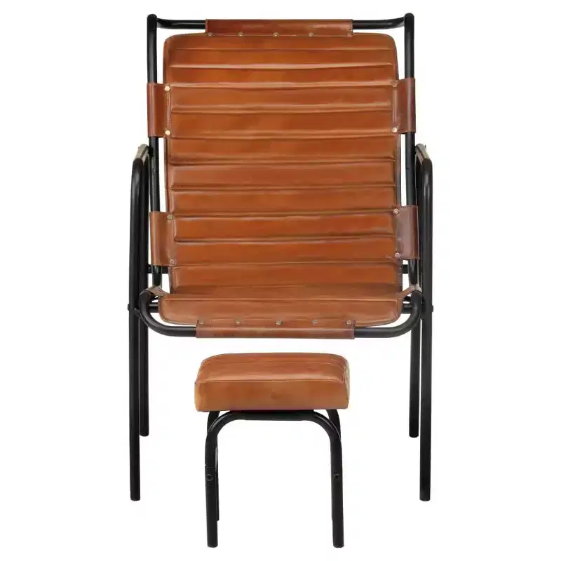 vidaXL Relaxing Armchair Dark Brown Real Leather, Powder-Coated Iron