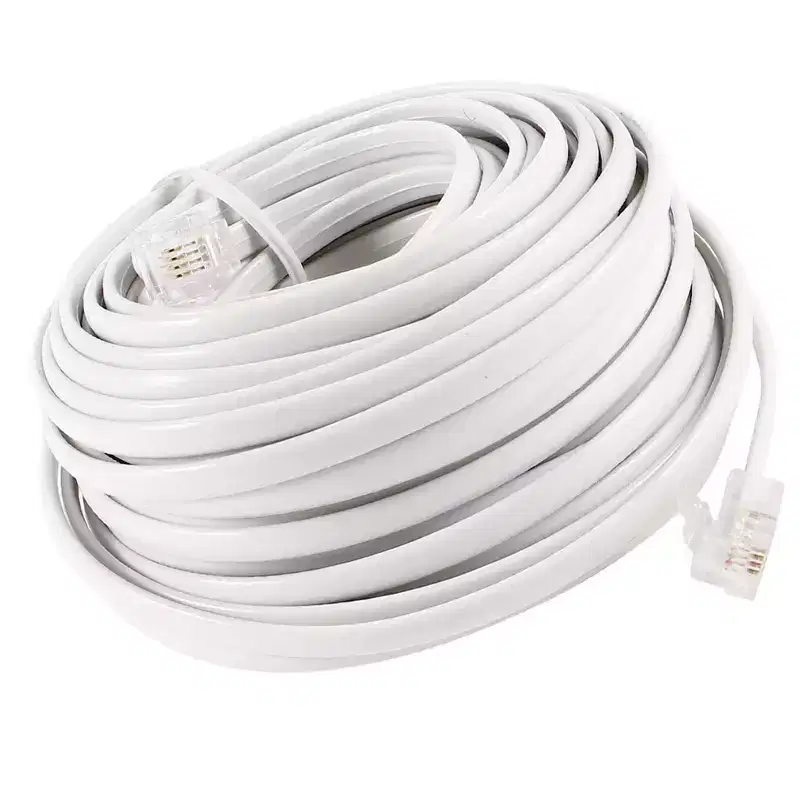 Unique Bargains Plastic Clear White 49.2 ft 6P4C Male to 6P4C Male Telephone Cable 1 Pc