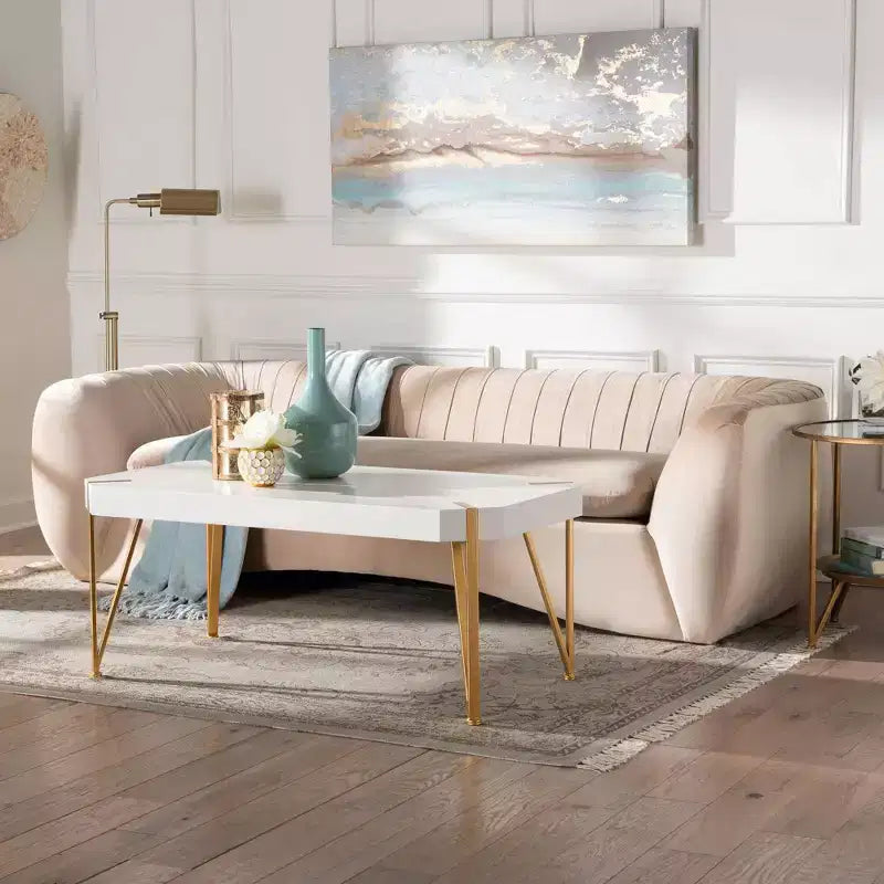 Baxton Studio Adanna Velvet Fabric Sofa Champagne Beige