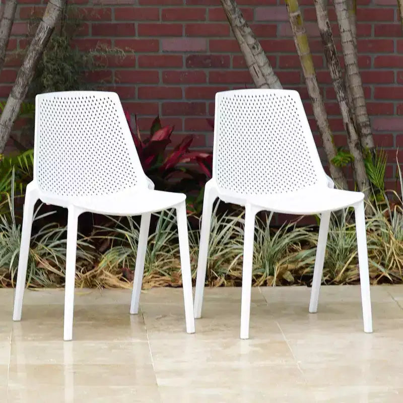Amazonia 2pc Malaga Outdoor Patio Dining Chairs Armless Chairs White: Resin Furniture, Stackable Design