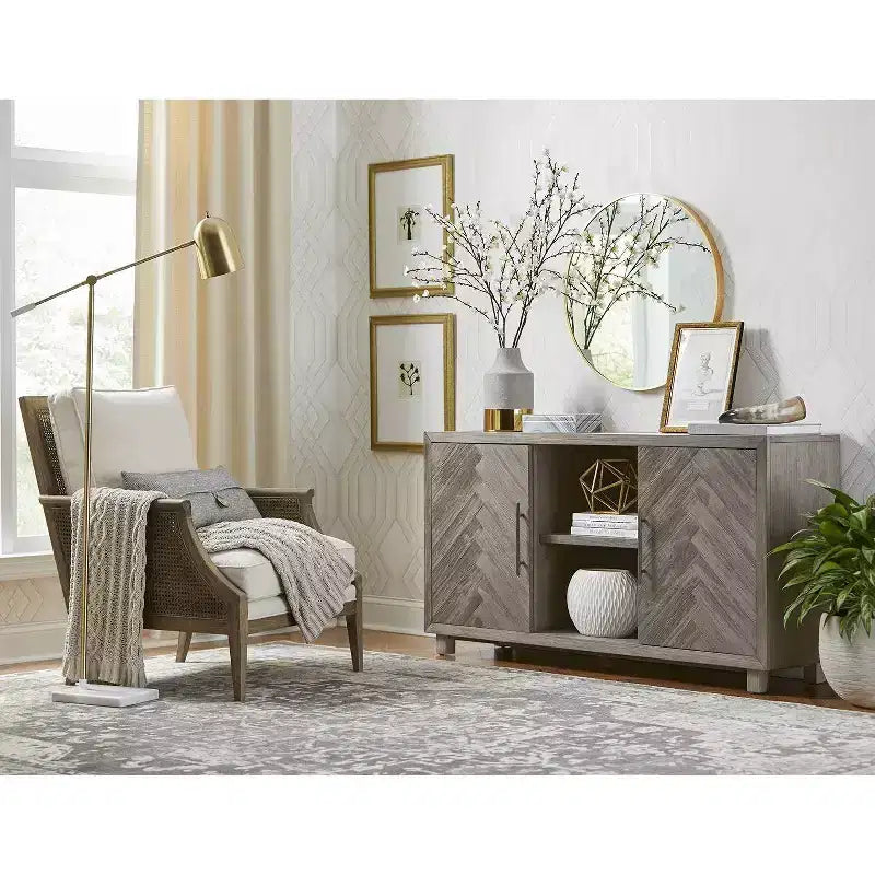 Palisade Console TV Stand for TVs up to 60" Gray - Martin Furniture: Herringbone Pattern, Iron Hardware