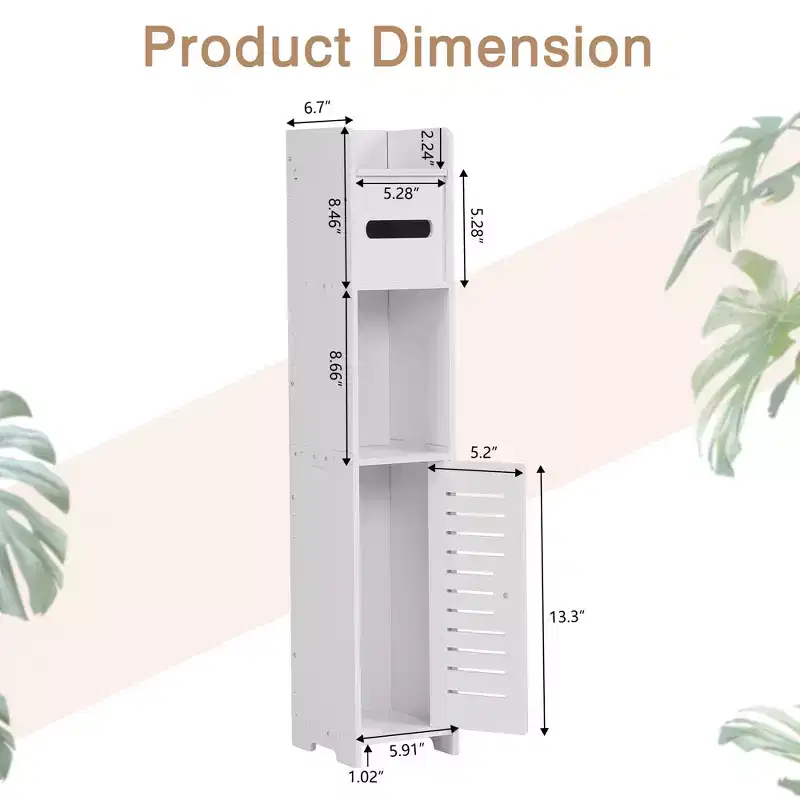 VECELO Bathroom Corner Shelf Storage, Waterproof Corner Cabinet with Toilet Paper Roll, Narrow Storage Organizer for Small Spaces, White