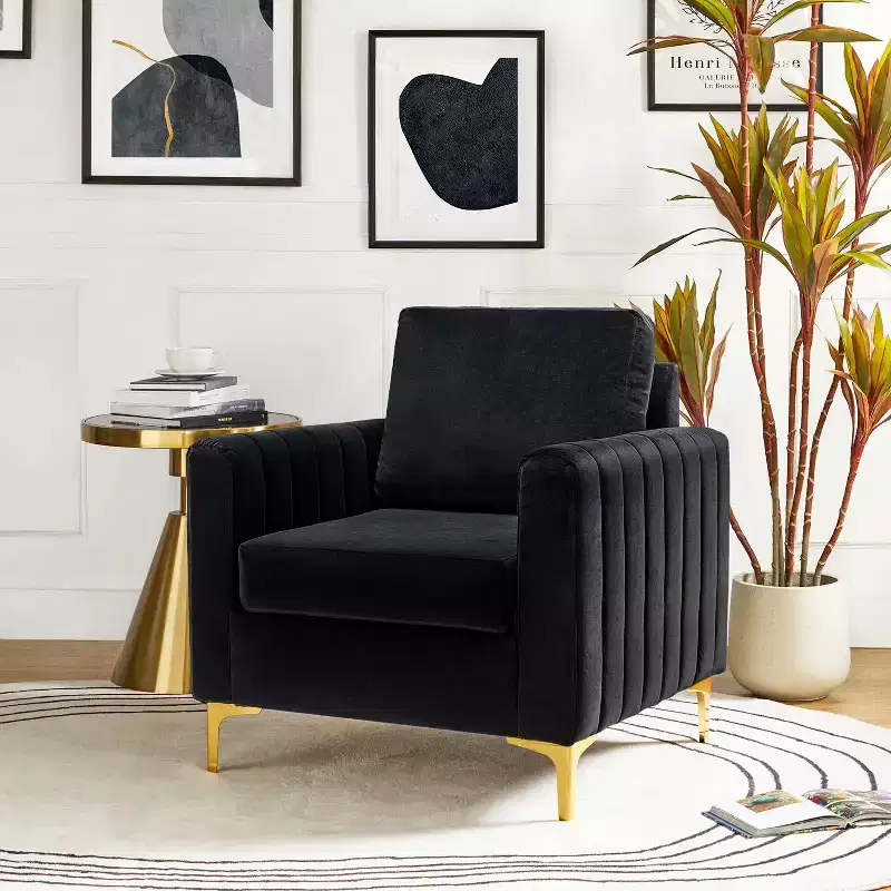 Iapygia Contemporary Tufted Wooden Upholstered Club Chair with Metal Legs for Bedroom and Living Room Club Chair| ART OF LIVING DESIGNS