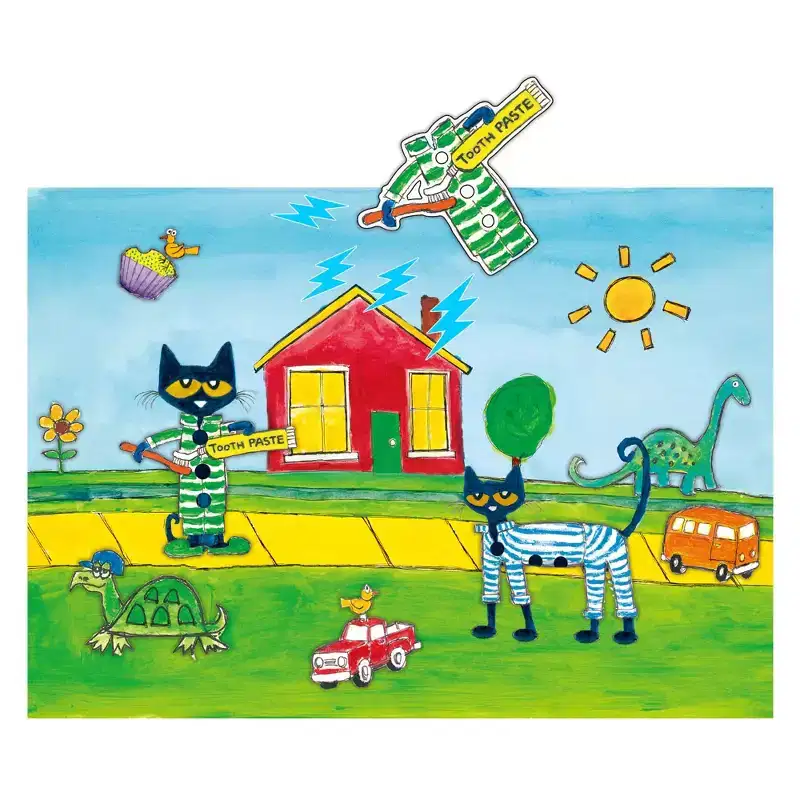 PICASSO-TILES Pete The Cat 80PCS Magnetic Board Game Puzzle Playset, Reusable Mix & Match with Storytelling, Learning Activity Book for Kids