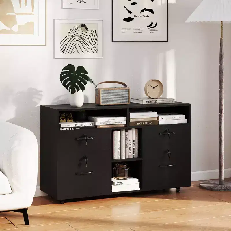 Costway File Cabinet with Lock 4 Drawers Fits Files A4/Letter Size Adjustable Shelf White/Black