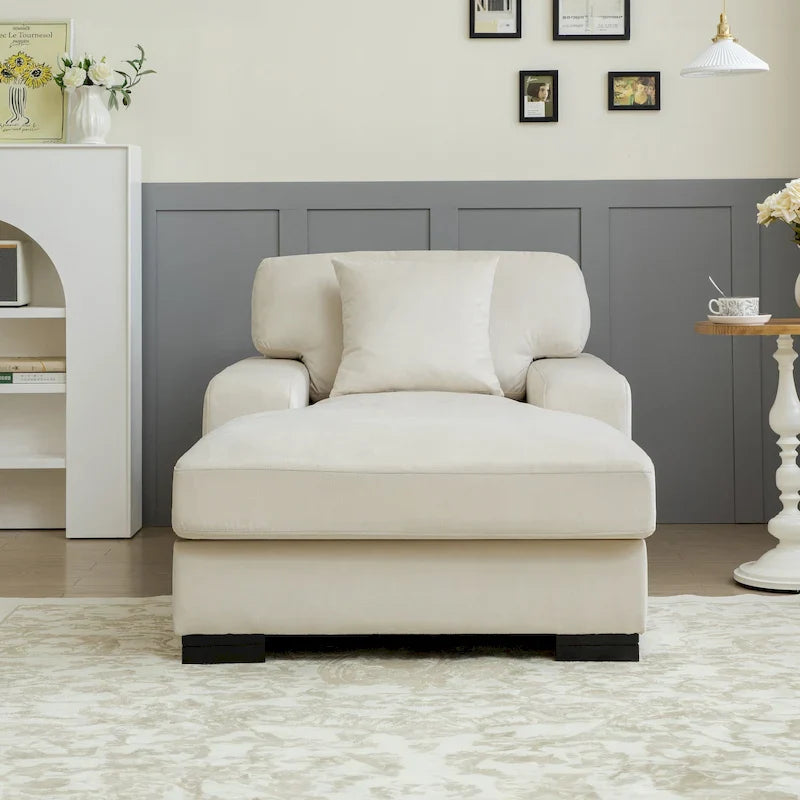 Modern Mid-Century Oversized Chaise Sleeper Sofa with Pillow