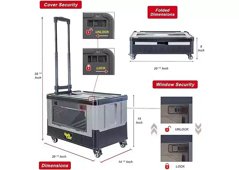 dbest products Quik Cart Extended Four Wheeled Rolling Crate With Seat Dual Accessible Doors & Heavy Duty Collapsible Basket