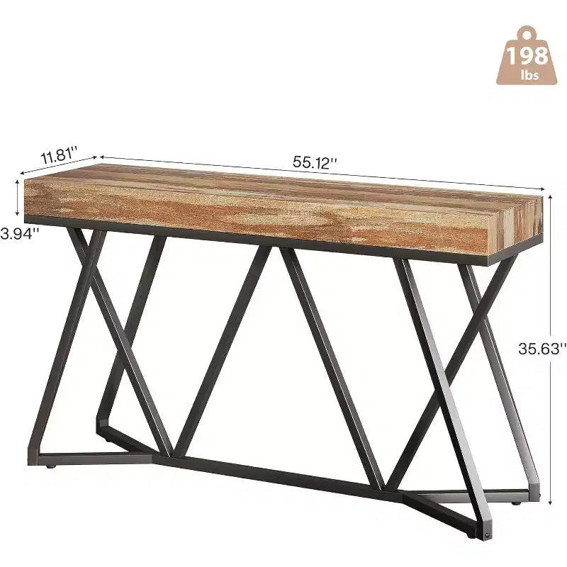Lantine 55 Console Tables for Entryway, Industrial Wooden Sofa Table, Entryway Furniture with Geometric Metal Base for Living Room, Entrance, Hallway