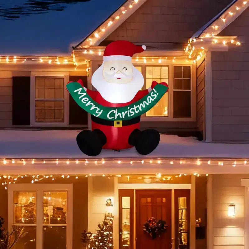 5.8FT Christmas Inflatable Decoration, Inflatable Santa Claus Holding Banner Blow Up Yard Decorations for Holiday Party Front Yard Lawn Garden Decor