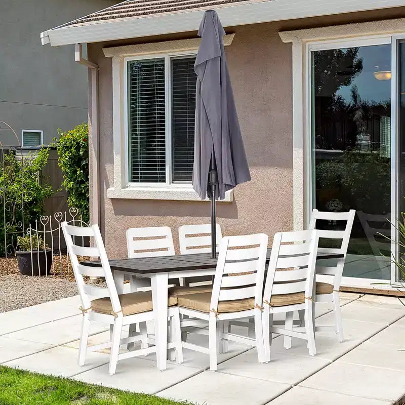 Patio Dining Set for 6, Outdoor Furniture Set with a Table & Chairs, Cushions, Umbrella Hole for Garden, or Poolside