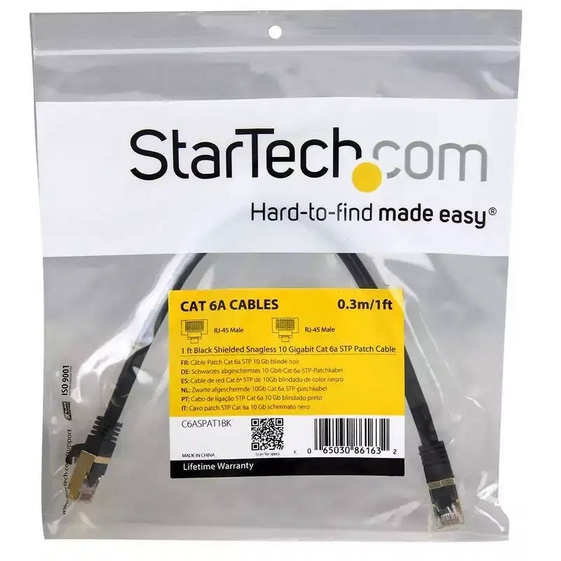 StarTech.com 1 ft Black Shielded Snagless 10 Gigabit Cat 6a STP Patch Cable (C6ASPAT1BK)