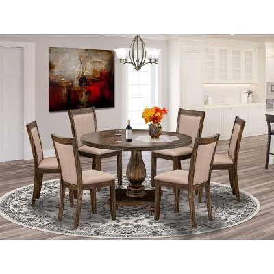 HomeStock 7-Piece Distressed Jacobean Finish Solid Wood Top Dining Table with 6-Parson Chairs