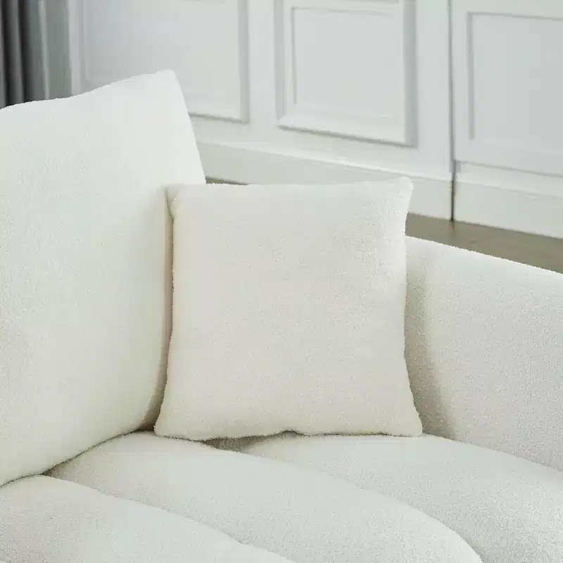 3-seater Upholstered Sofa Couch, Teddy Fabric Sofa with 3 Back Pillows