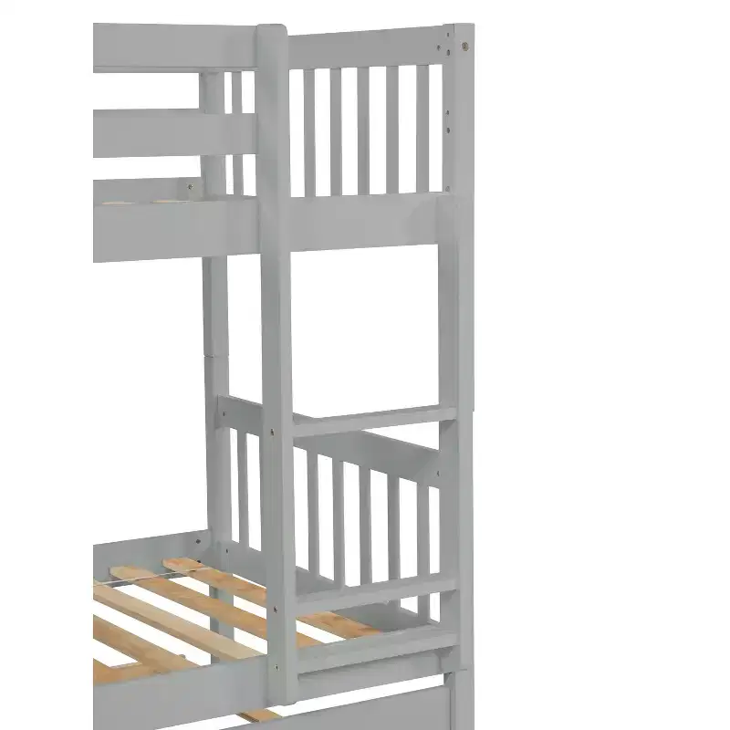 Twin Over Twin Modern Wood Bunk Bed with Trundle, Convertible into 2 Beds