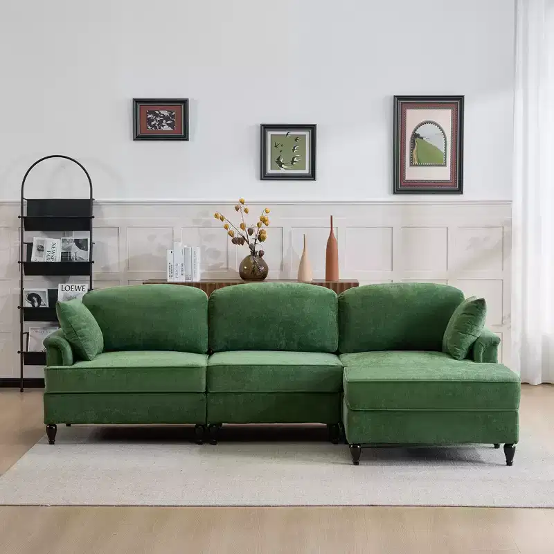 GDFStudio Hiroto Modern 4 Piece Wooden Chenille Upholstered Sectional Sofa with Removable Ruffled Pleated Skirt and Flared Arms