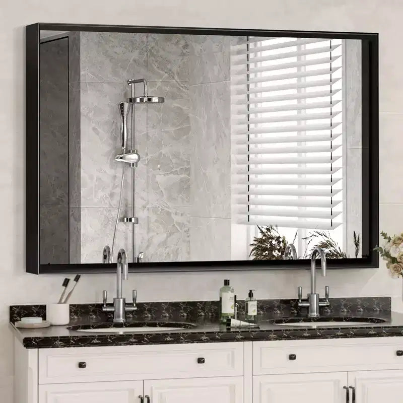 40x30 Glossy Black Bathroom Mirror: Modern, Rectangular, Farmhouse Style, Horizontal/Vertical