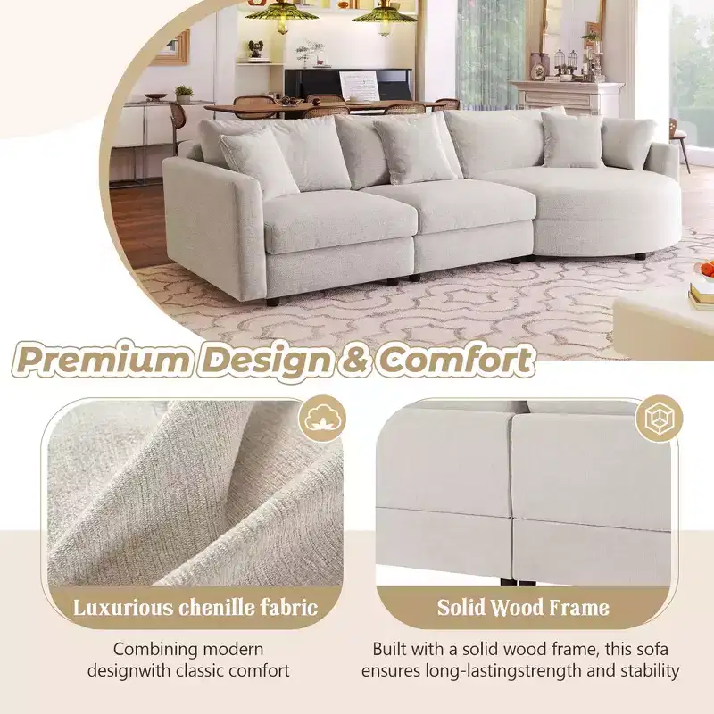 105.5 Upholstered Combination Sofas with Three Pillows and Curved Seat-ModernLuxe