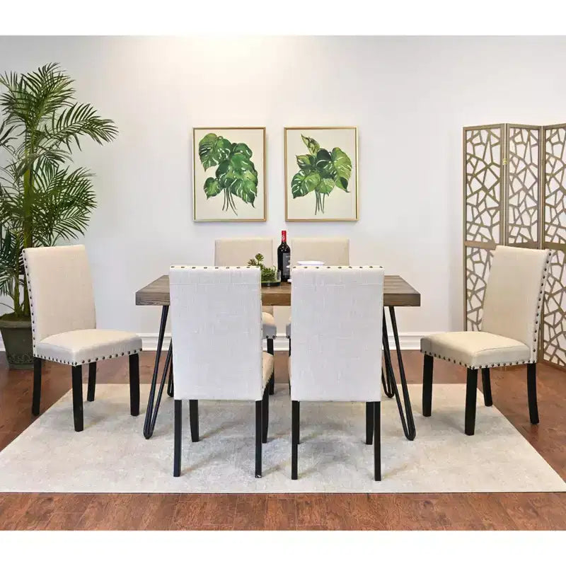 Amisos 7-Piece Dining Set, Hairpin Dining Table with 6 Chairs, 3 Color Options