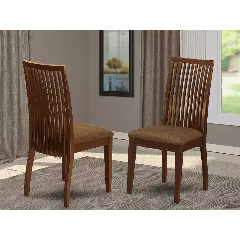 Ipswich Dining Room Chairs Linen Fabric Solid Wood Chairs of 2 Mahogany
