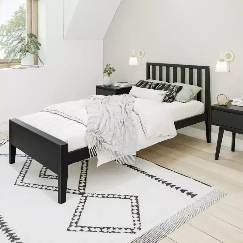 Max & Lily Scandinavian Twin Bed Frame, Solid Wood Platform Bed with Headboard