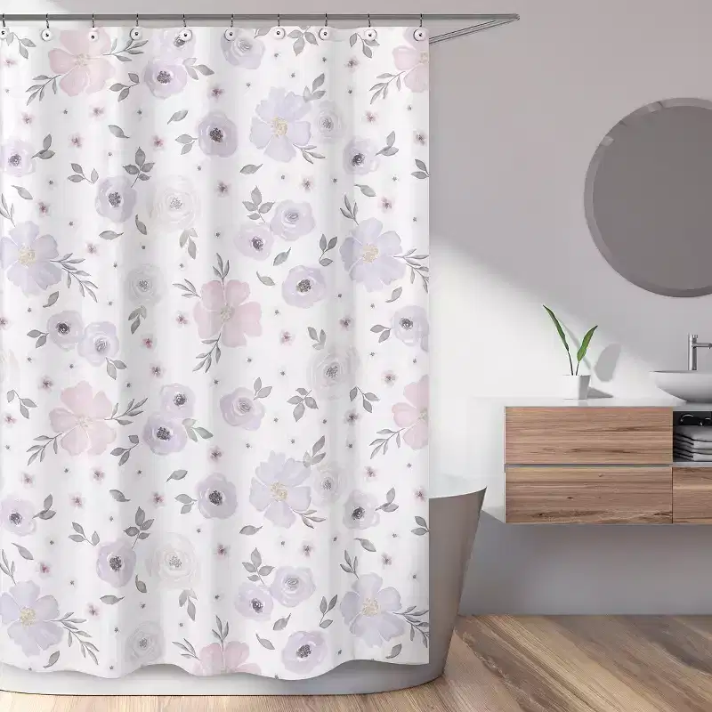 Sweet Jojo Designs Shower Curtain 72in.x72in. Watercolor Floral Purple, Pink and Grey