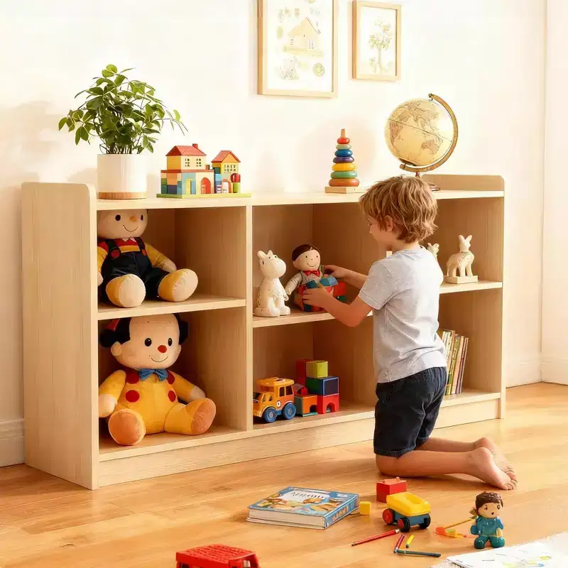 2-Tier Wood Montessori Cabinet for Kids, Toddler Room Book Shelves Toy Organizers & Storage for Kids, Furniture of Classroom, Nursery, Playroom
