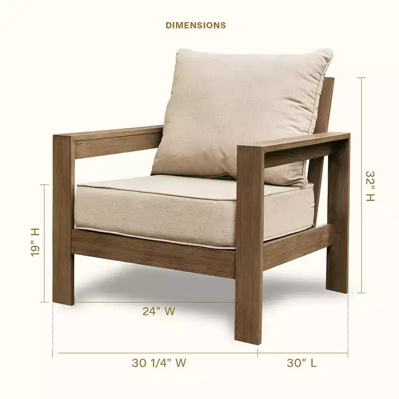 Honeycomb Outdoor Edisto Seat - Oak Aluminum Chair: Weather Resistant Modular Patio Lounge Furniture