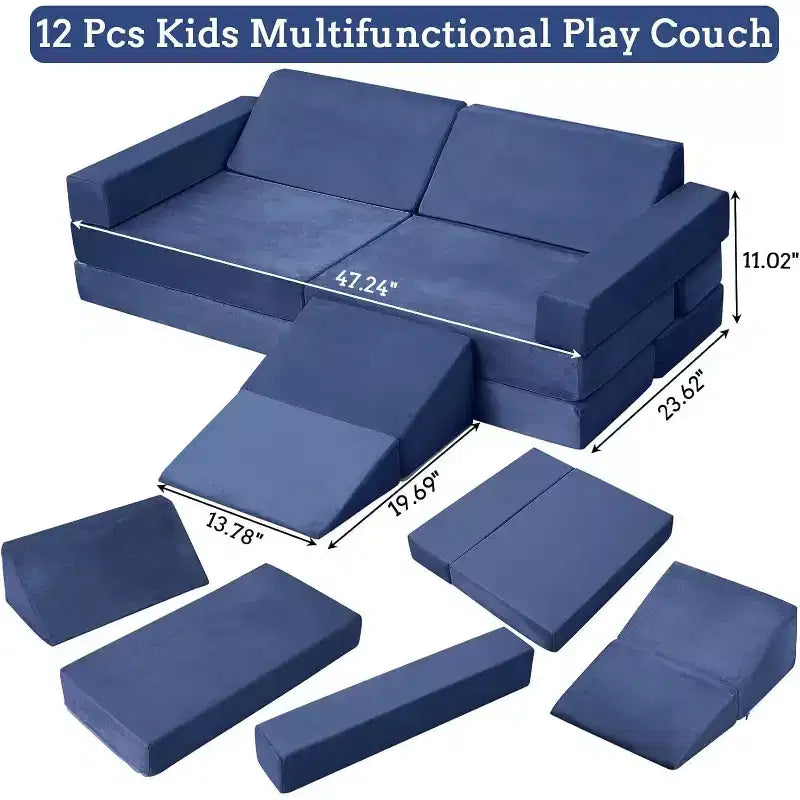 Climbing Indoor Sofa, 12 Pcs Modular Play Couch with Square Ball Pit & Climbing Slope, Cushion Play Set