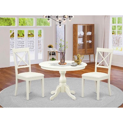 3-Piece Linen White Finish Solid Wood Top - Dining Room Set - Seats 4