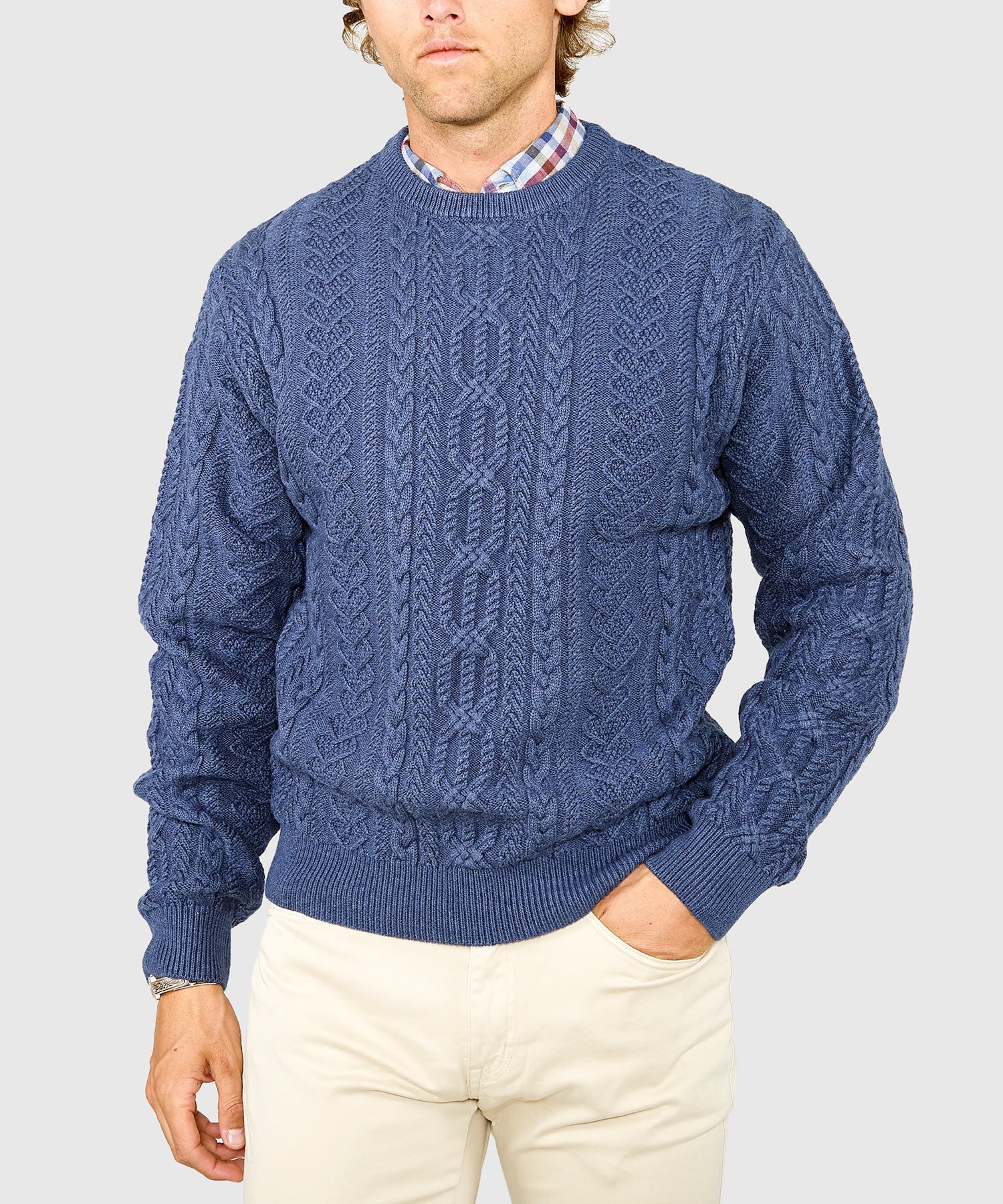 Cable Crew Neck Sweater �C Indigo