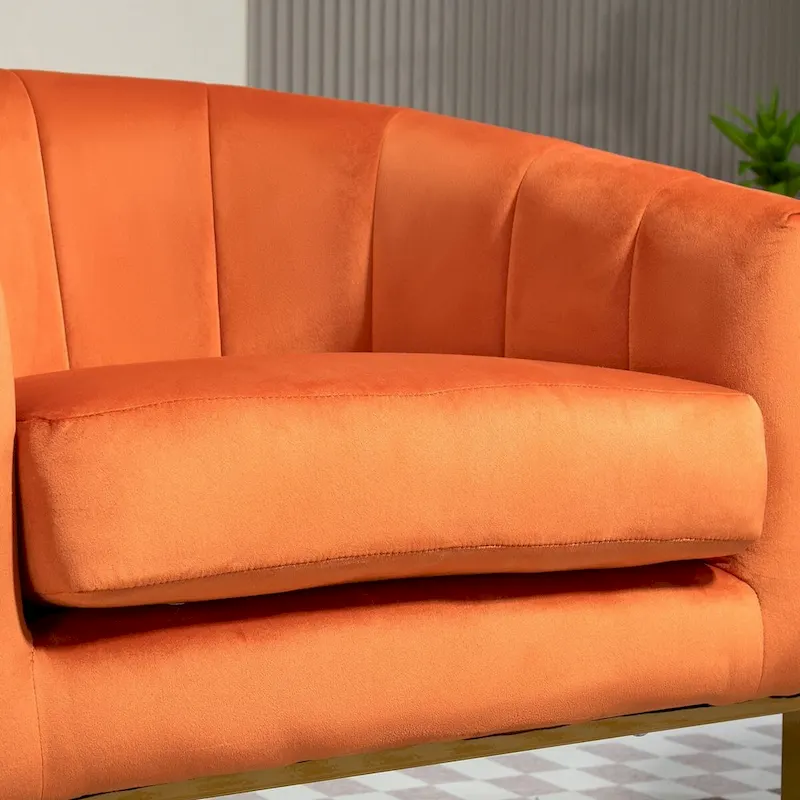 Velvet Accent Armchair with Gold Metal Frame