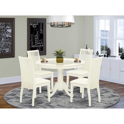 HomeStock 5-Piece Round Linen White Finish Solid Wood Top Dining table with 4 Chairs