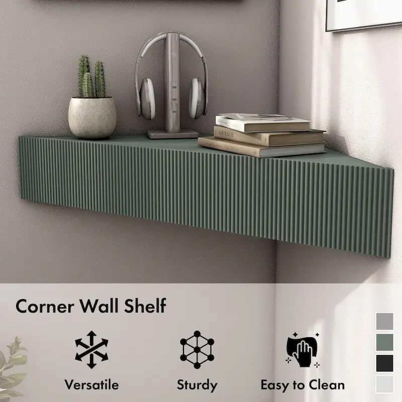 47 Corner Floating TV Stand, 3 Shelves, Transitional Style, Space-Saving Wall Mount