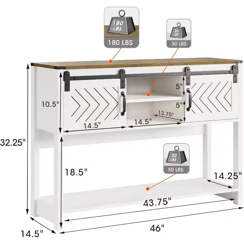 Heynemo Console Table with Storage Shelf & Sliding Barn Door, Farmhouse Entryway Table with Storage, 46 Narrow Long Sofa Table, Console Tables