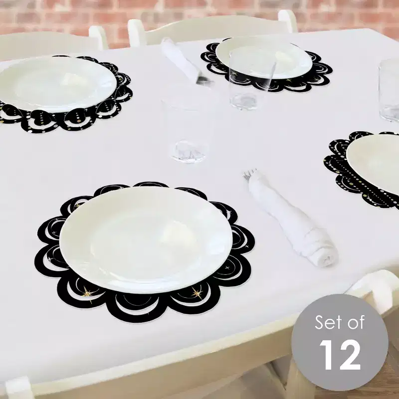 Big Dot of Happiness Masquerade - Mask Party Round Table Decorations - Paper Chargers - Place Setting For 12