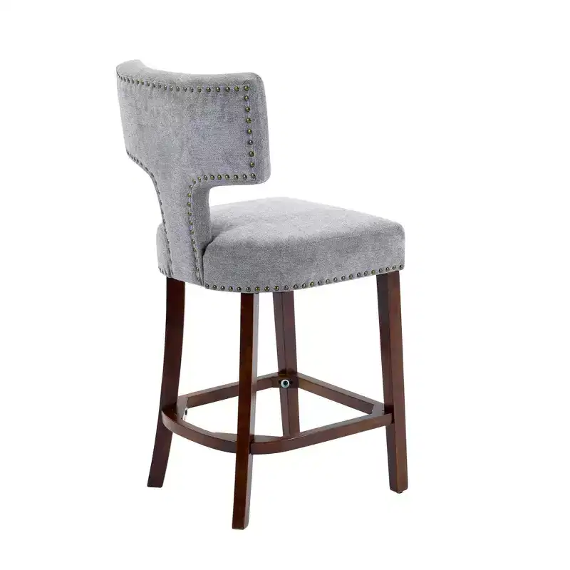CLIHOME Set of 2 Mid Century Counter Height Bar Stools, Farmhouse Linen Fabric Upholstered Kitchen Accent Chair Curved Backrest