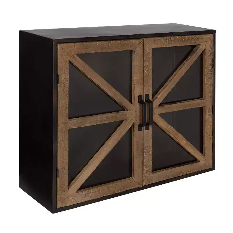 Kate & Laurel All Things Decor Mace Farmhouse Wall Mounted Cabinet with Glass Doors Decor Storage
