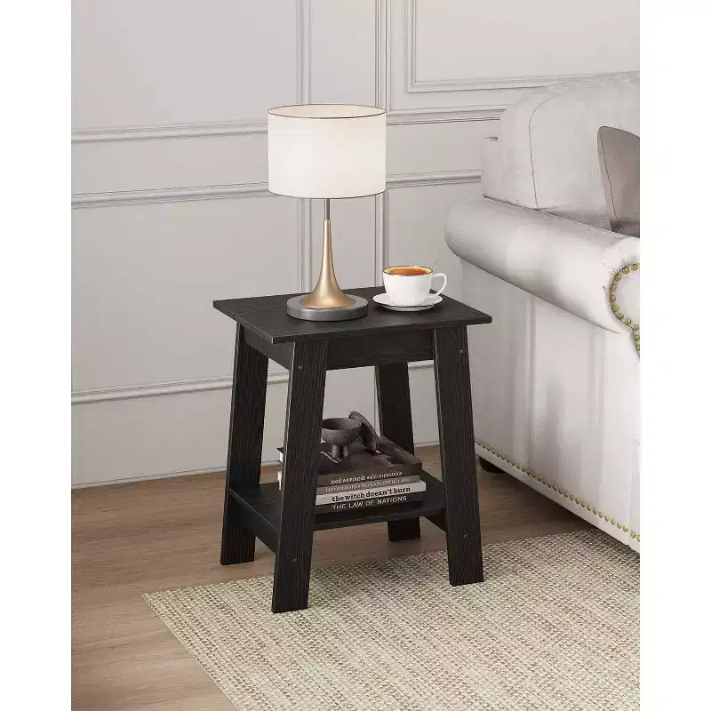 Side Table, End Table with 2-Tier Storage Shelf, Sofa Table for Small Space,Gray