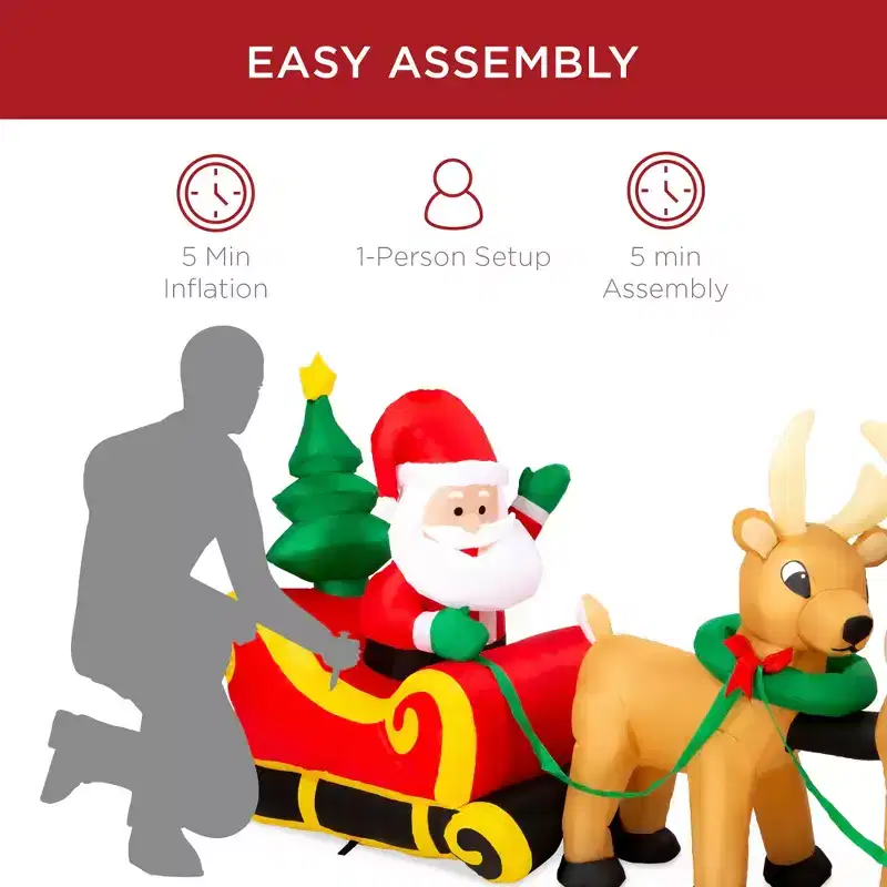 Best Choice Products 8.5ft x 3ft Lighted Inflatable Christmas Santa Claus & Reindeer Indoor Outdoor w/ Electric Fan