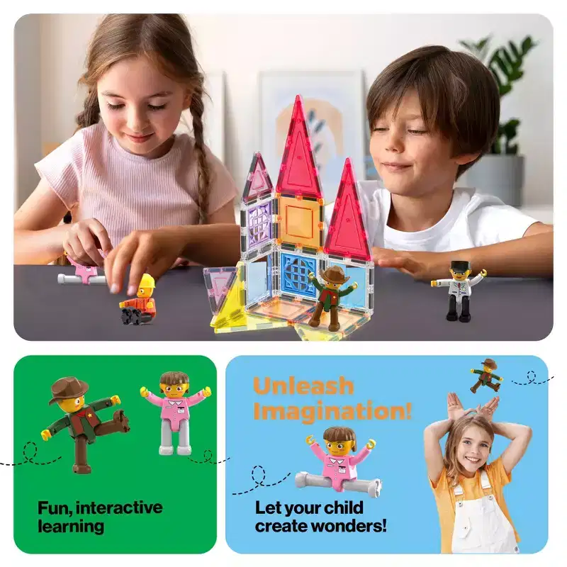 PICASSO-TILES Profession Character Action Figures Toy, Toddler Pretend Play Magnet Expansion Add-On, STEM Educational Building Block Tiles for Kids