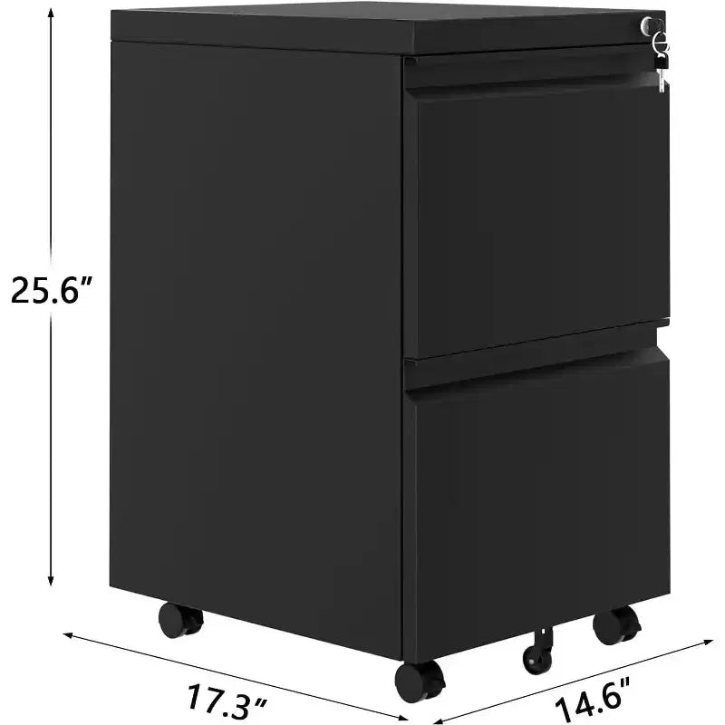 2-Drawer Vertical Metal Filing Cabinet with Lock, Legal & Letter Size, Mobile, Black