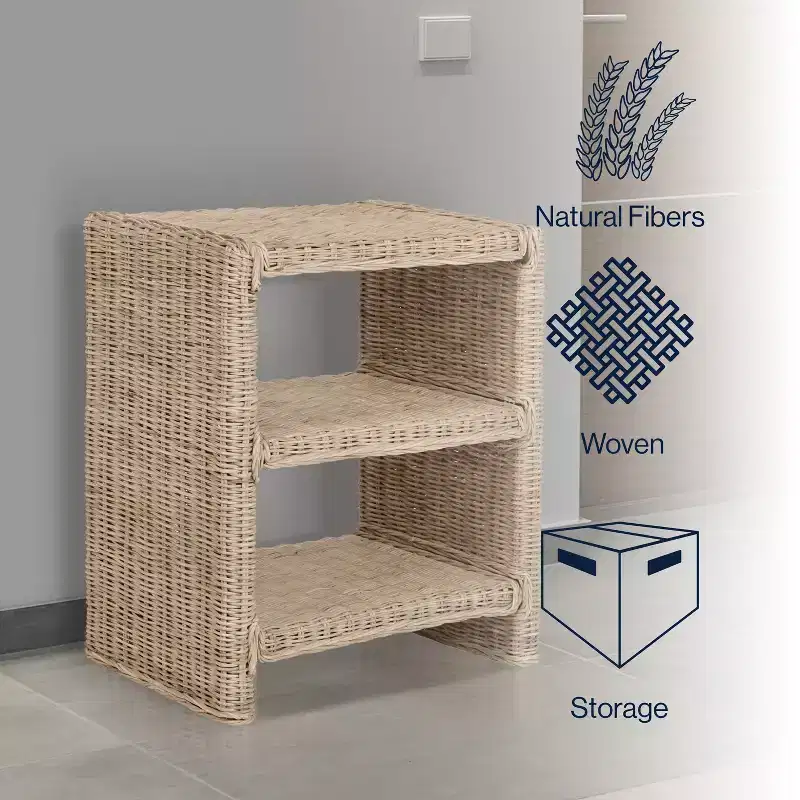 JONATHAN Y Praerie 22 Coastal Bohemian Rattan/Wood 3 Tier End Table, Natural