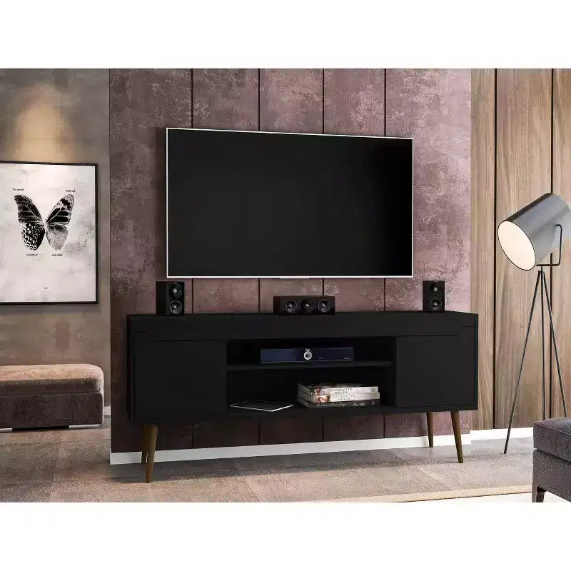 White TV Stand for TVs up to 60, Open Shelf Style, 1-Person Assembly
