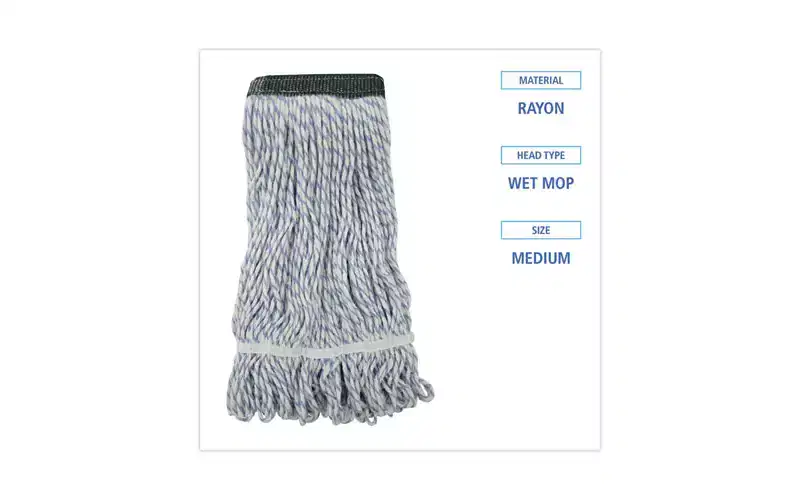 Boardwalk Mop Head, Floor Finish, Wide, Rayon/Polyester, Medium, White/Blue, 12/Carton